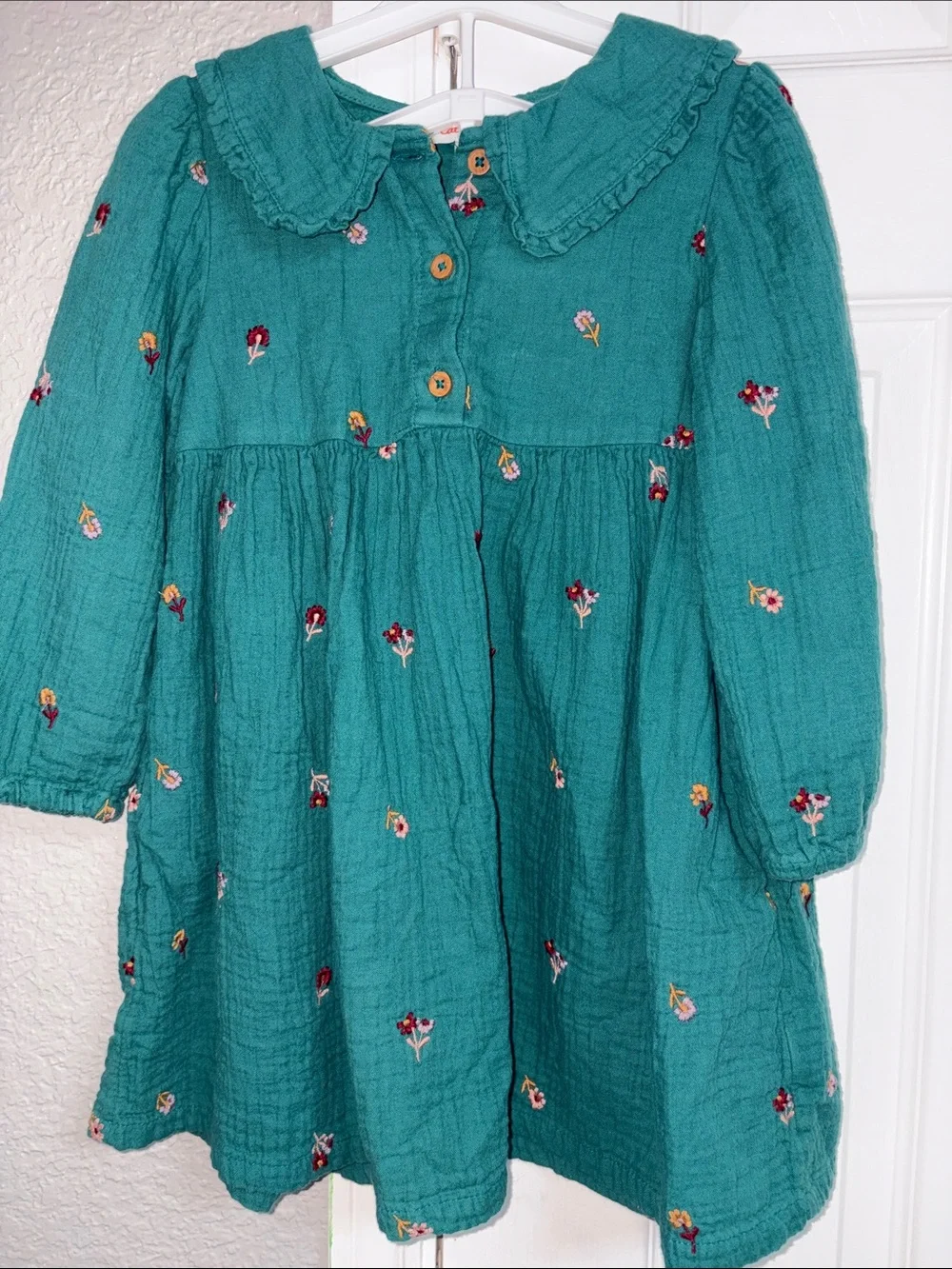 Cat & Jack Teal Cotton Floral Embroidered Dress